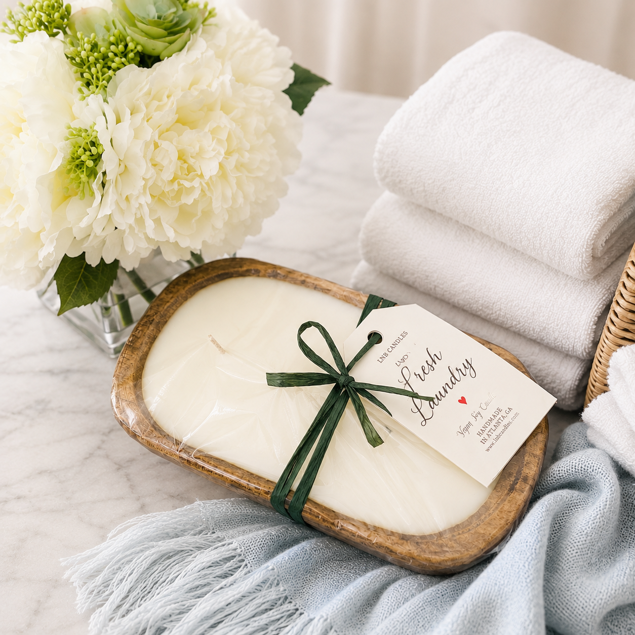 Rustic Farmhouse Dough Bowl Candle Fresh Laundry Scent