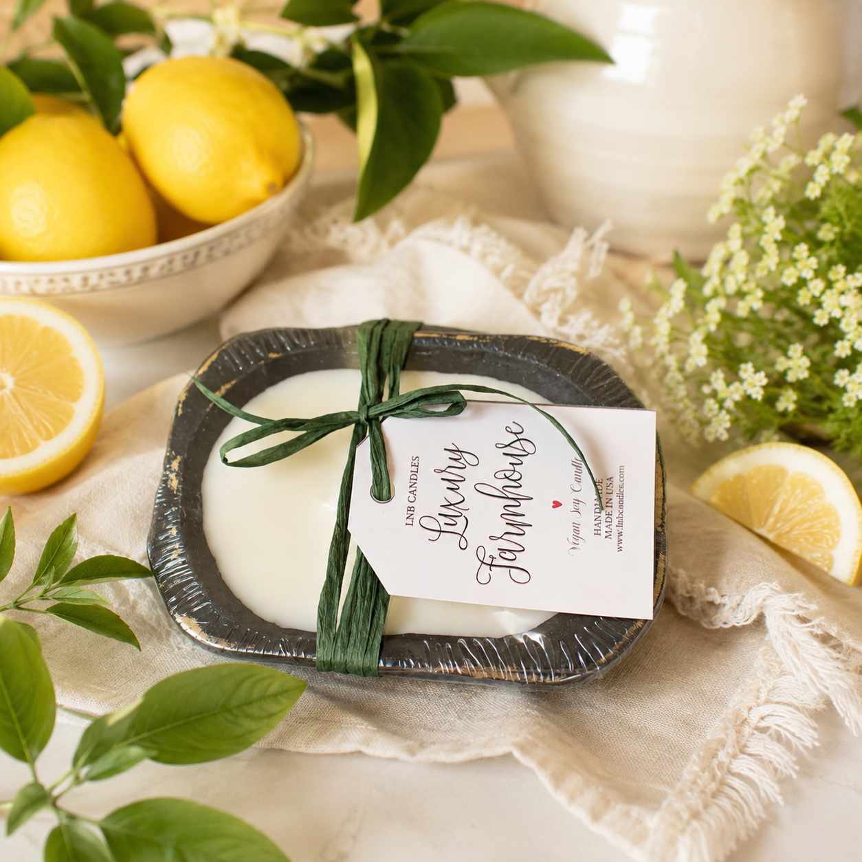 Fresh Squeezed lemons Mini Dough Bowl Candle In Black